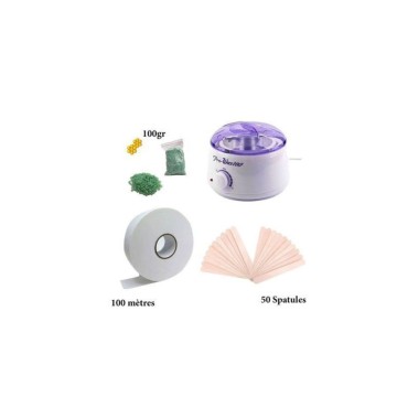 Appareil chauffe cire - Grain 100 g - Rouleau papier - Paquet 50 spatules