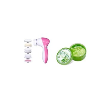 Gel hydratant 99% Aloe Vera 300g & Brosse de massage pour visage - 5 en 1